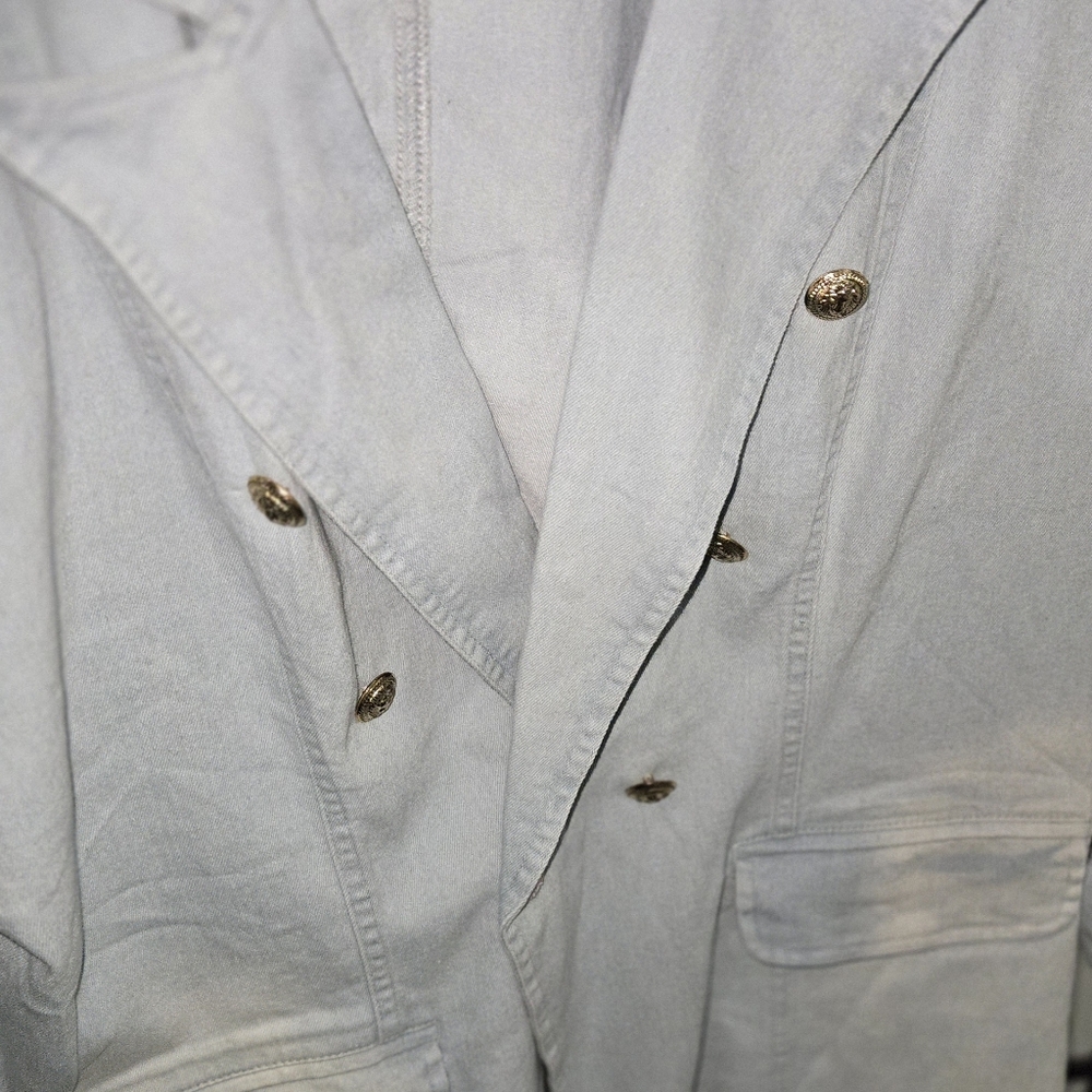 Light Denim Double-Breasted Jacket with Gold Buttons